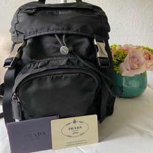 Authentic Prada Black Re-Nylon Double-Buckle Backpack